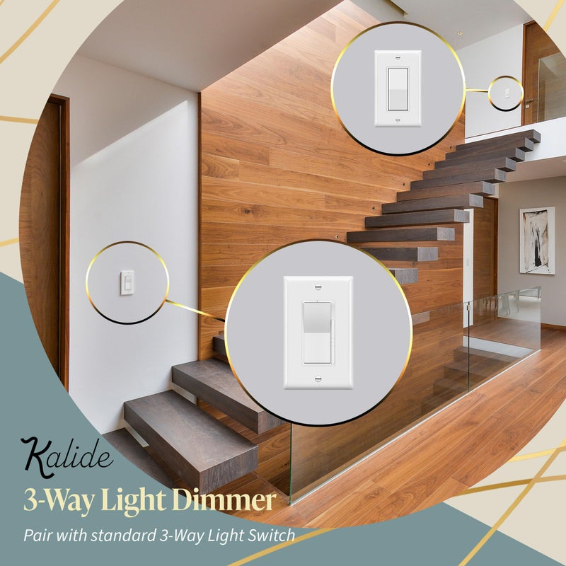 TOPGREENER Kalide Dimmer Light Switch, LED Dimmer Switch, Full Range Dimming, Single Pole/3-Way, 120VAC, 60Hz, 300W LED/CFL, Neutral Wire Not Required, Wall Plate Included, White - Image 5