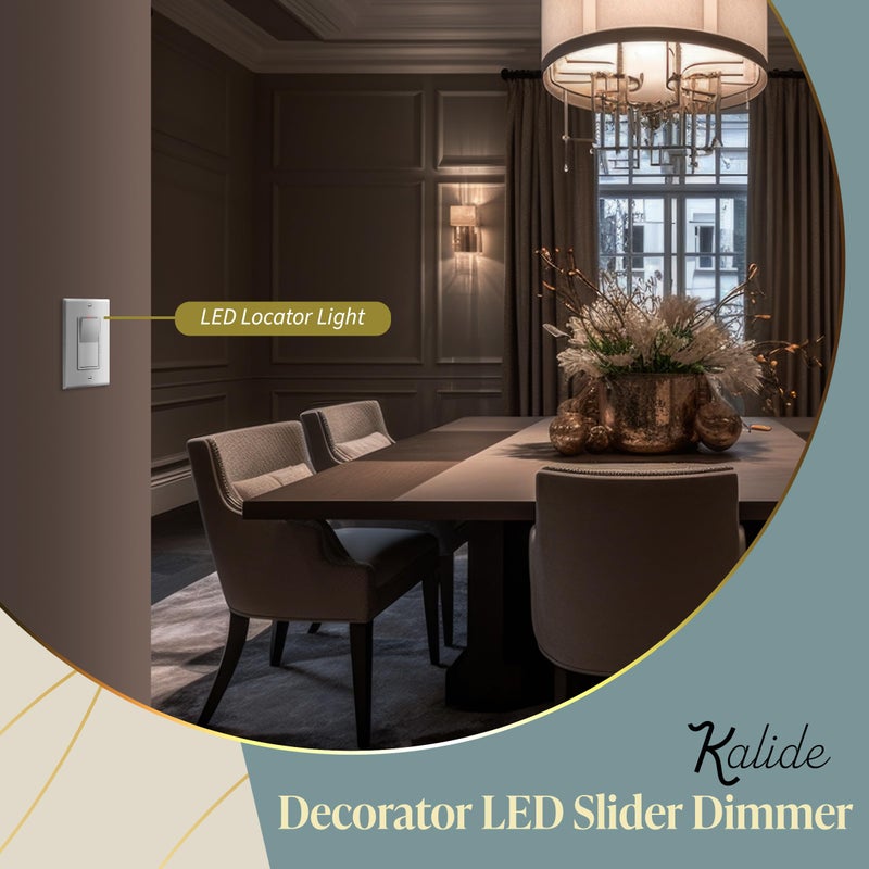 TOPGREENER Kalide Dimmer Light Switch, LED Dimmer Switch, Full Range Dimming, Single Pole/3-Way, 120VAC, 60Hz, 300W LED/CFL, Neutral Wire Not Required, Wall Plate Included, White - Image 3