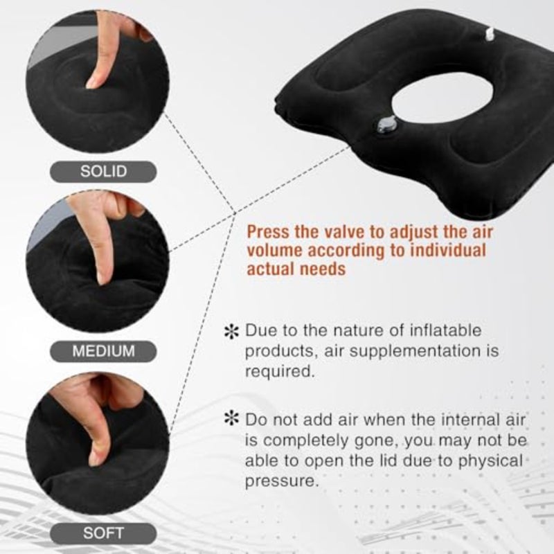 1 Pcs Inflatable Seat Cushion 18.1'' x 15.7'' x 4.7'' Portable Pillow Height Adjustable Hemorrhoid Pillow for Tailbone Back Pain Bed Sore Home Car Chair Wheelchair Sitting - Image 3