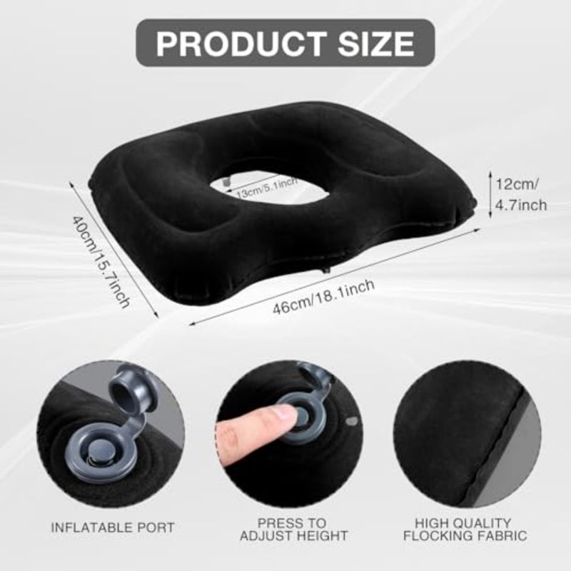 1 Pcs Inflatable Seat Cushion 18.1'' x 15.7'' x 4.7'' Portable Pillow Height Adjustable Hemorrhoid Pillow for Tailbone Back Pain Bed Sore Home Car Chair Wheelchair Sitting - Image 2