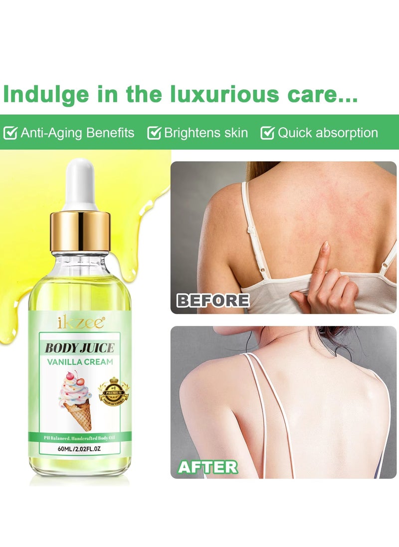 IKZEE 60ml Body Juice Oil Vanilla Cream Hand Crafted Body Oil Nourishing Hydrating and Moisturizing for All Skin Types with Natural Oils Pure Natural Essence Body Juice Oil  - Image 3