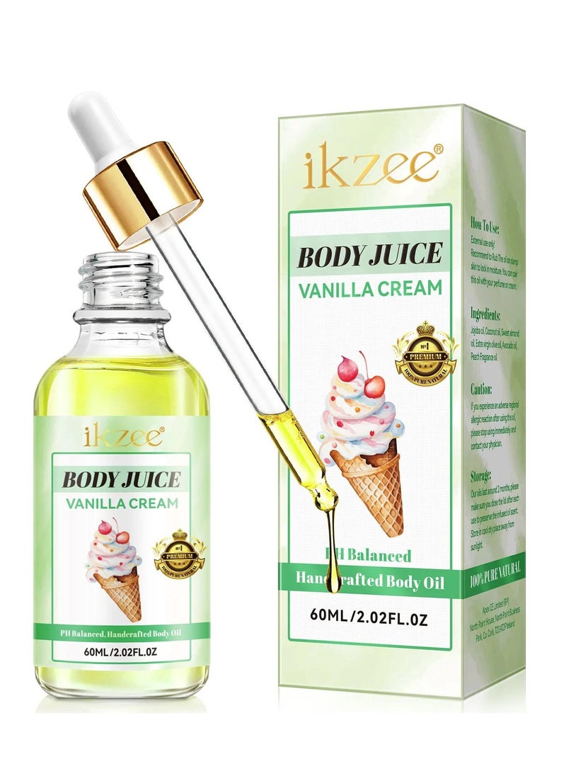 IKZEE 60ml Body Juice Oil Vanilla Cream Hand Crafted Body Oil Nourishing Hydrating and Moisturizing for All Skin Types with Natural Oils Pure Natural Essence Body Juice Oil  - Image 1