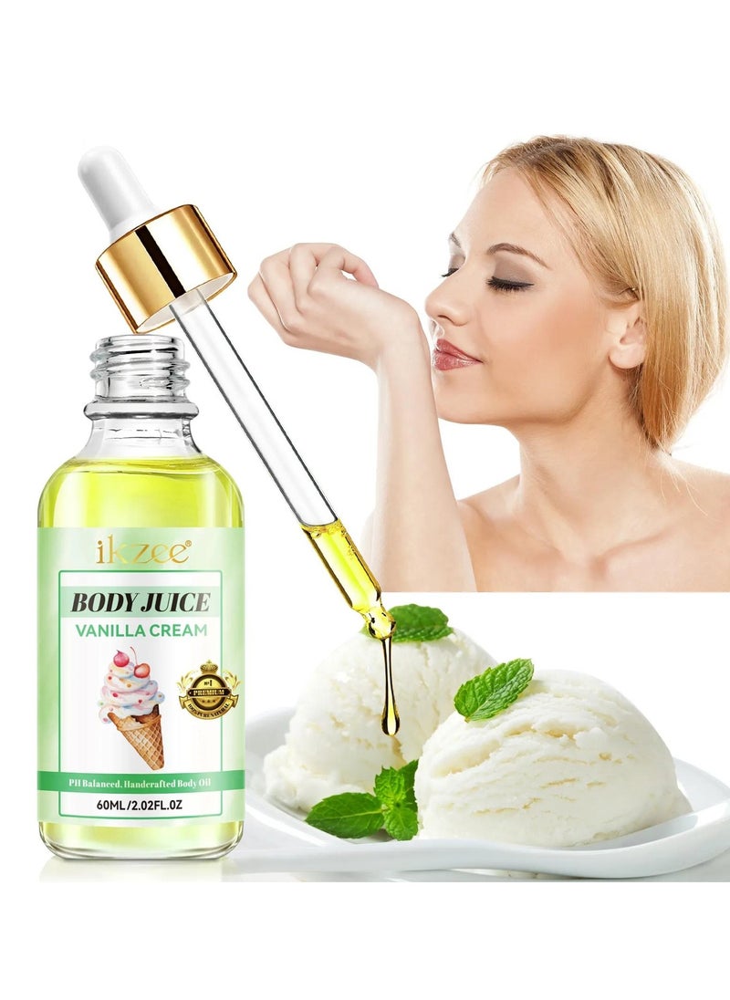 IKZEE 60ml Body Juice Oil Vanilla Cream Hand Crafted Body Oil Nourishing Hydrating and Moisturizing for All Skin Types with Natural Oils Pure Natural Essence Body Juice Oil  - Image 2
