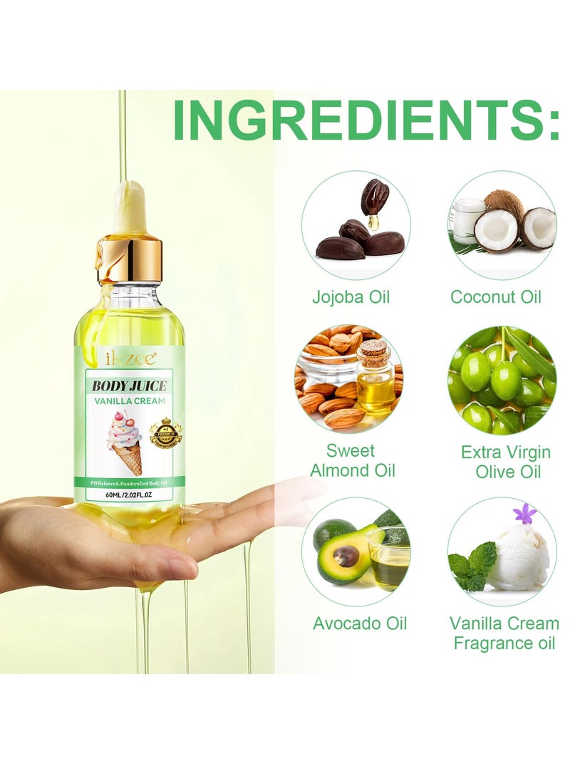 IKZEE 60ml Body Juice Oil Vanilla Cream Hand Crafted Body Oil Nourishing Hydrating and Moisturizing for All Skin Types with Natural Oils Pure Natural Essence Body Juice Oil  - Image 5