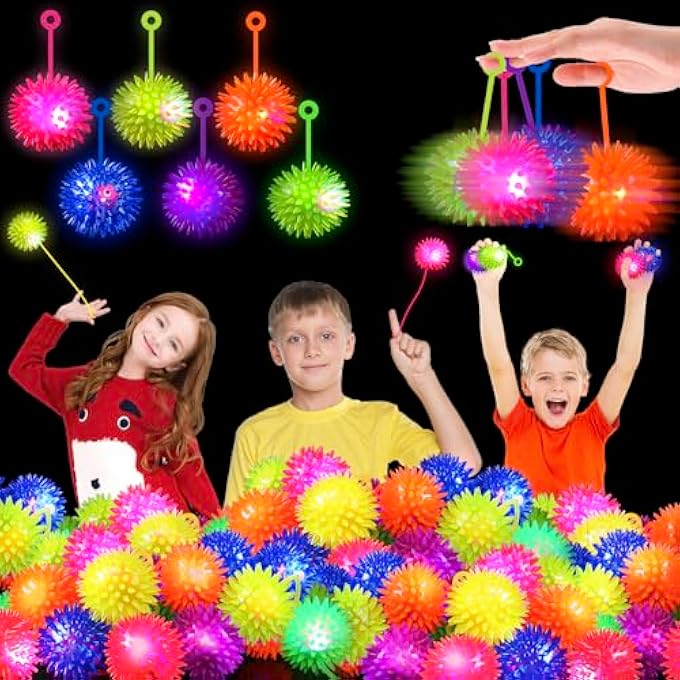 TGIQROVE 9 Pcs Light up Bouncy Balls Bulk for Kids, 6 Colors Glow in The Dark LED Ball, Flashing Squeaky Ball, Spiky Massage Sensory Toy, Glow in The Dark Party Favors for Teens Adults Dogs Cats - Image 1
