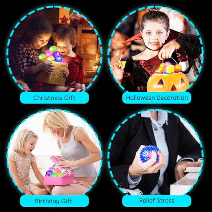 TGIQROVE 9 Pcs Light up Bouncy Balls Bulk for Kids, 6 Colors Glow in The Dark LED Ball, Flashing Squeaky Ball, Spiky Massage Sensory Toy, Glow in The Dark Party Favors for Teens Adults Dogs Cats - Image 5