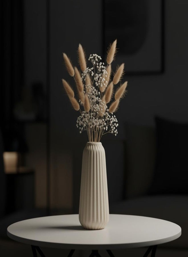 PUREZENTO 'Ivora Ribbed' White Ceramic Vase 6.5 Inches - Pack of 1 | Matte Finish Vase for Living Room, Bedroom, Office & Table Decor | Modern Decorative Vases for Dried Flowers & Pampas Grass - Image 5