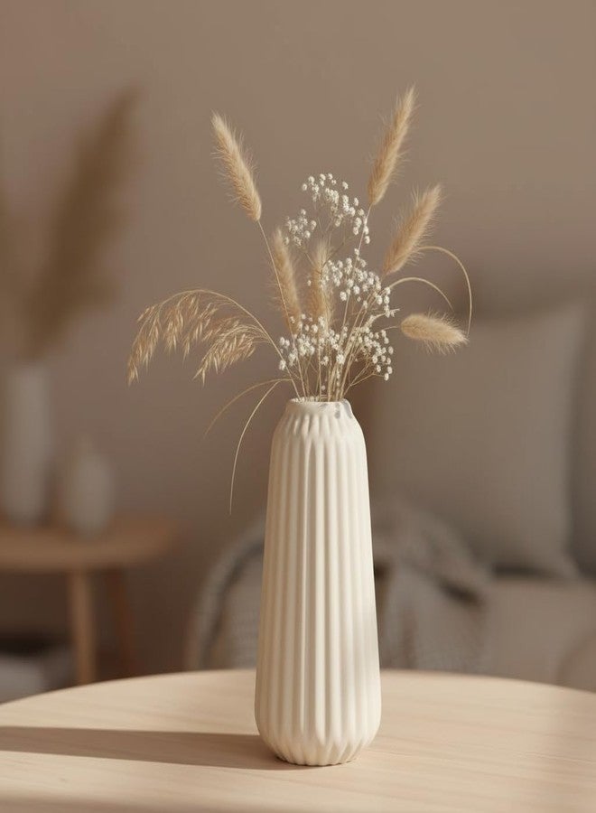 PUREZENTO 'Ivora Ribbed' White Ceramic Vase 6.5 Inches - Pack of 1 | Matte Finish Vase for Living Room, Bedroom, Office & Table Decor | Modern Decorative Vases for Dried Flowers & Pampas Grass - Image 1