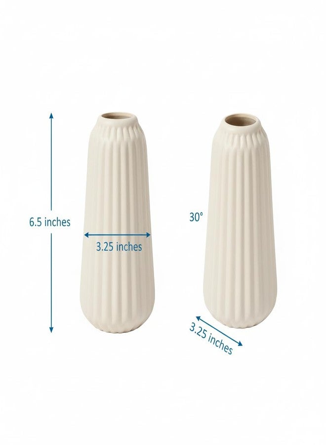 PUREZENTO 'Ivora Ribbed' White Ceramic Vase 6.5 Inches - Pack of 1 | Matte Finish Vase for Living Room, Bedroom, Office & Table Decor | Modern Decorative Vases for Dried Flowers & Pampas Grass - Image 2