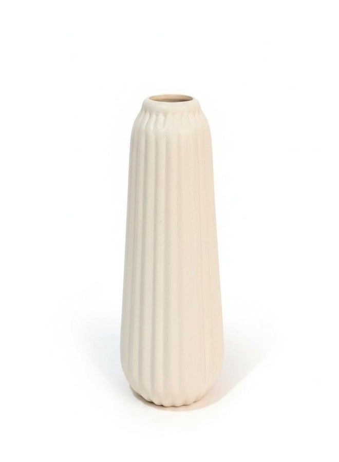 PUREZENTO 'Ivora Ribbed' White Ceramic Vase 6.5 Inches - Pack of 1 | Matte Finish Vase for Living Room, Bedroom, Office & Table Decor | Modern Decorative Vases for Dried Flowers & Pampas Grass - Image 4