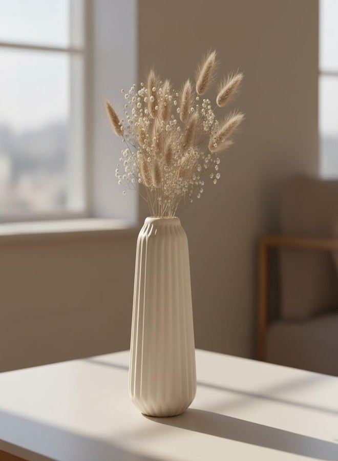 PUREZENTO 'Ivora Ribbed' White Ceramic Vase 6.5 Inches - Pack of 1 | Matte Finish Vase for Living Room, Bedroom, Office & Table Decor | Modern Decorative Vases for Dried Flowers & Pampas Grass - Image 3