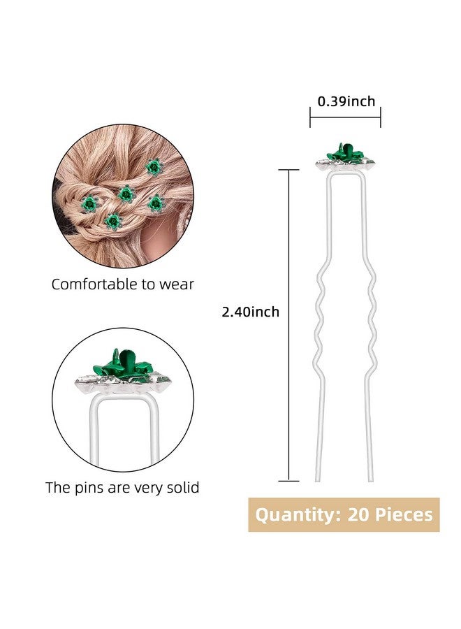 QIUTIMIY 20 Pack (Green) Crystal Hair Pins Rose Flower Rhinestone Hair Clips For Bridal Wedding Women Hair Jewelry Accessories, With Clear Container - Image 2