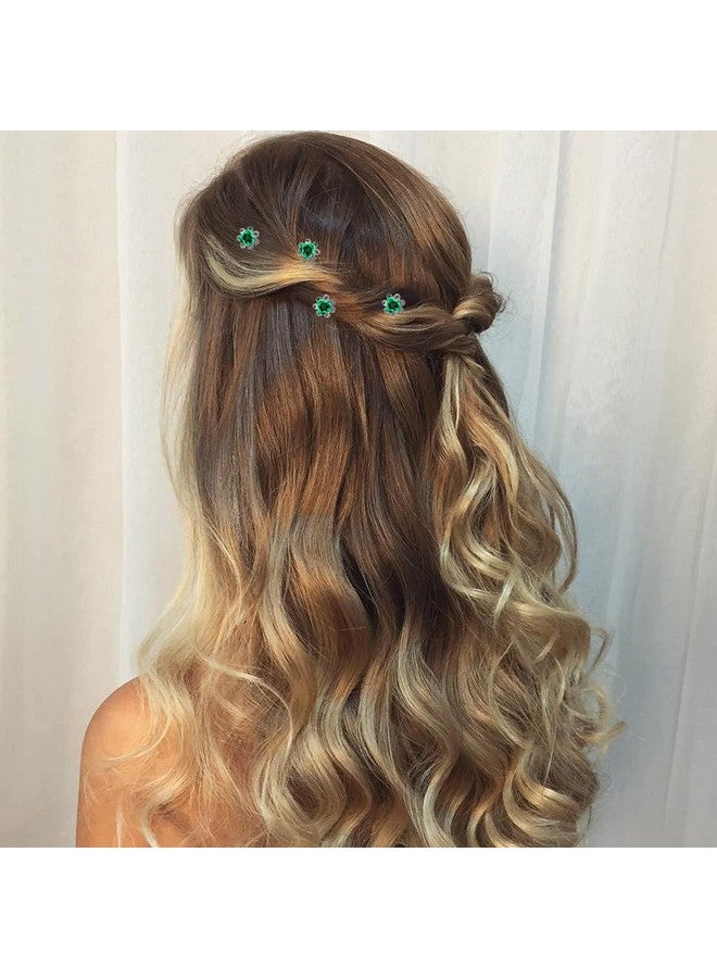 QIUTIMIY 20 Pack (Green) Crystal Hair Pins Rose Flower Rhinestone Hair Clips For Bridal Wedding Women Hair Jewelry Accessories, With Clear Container - Image 4
