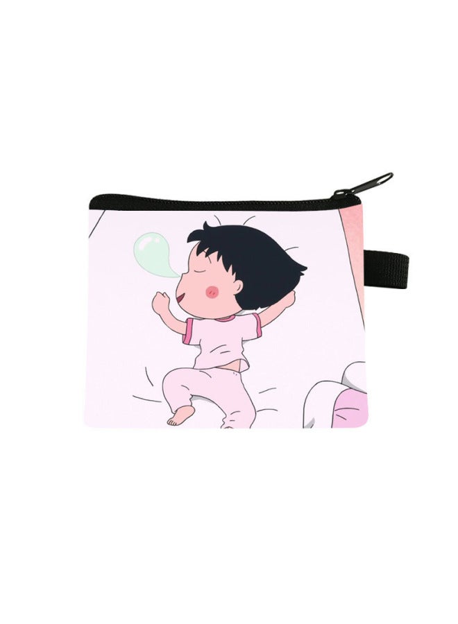Chibi Maruko-chan Coin Purse Kidsren's Large-capacity Key Card Holder Polyester Cartoon Portable Small Wallet Bag