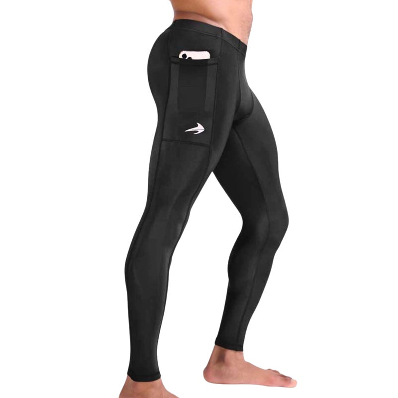 CompressionZ Men's Compression Pants for Workout, Sports|Base Layer Running Tights Leggings (W/Pockets, Black, Medium) - Image 1