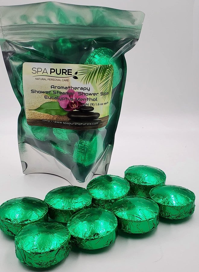 Spa Pure Menthol Eucalyptus Aromatherapy Shower Bombs: Large Fizzies Made with 100% Natural/Organic Essential Oils - Transform Your Shower (8 Count) Pack of 1 - Image 2