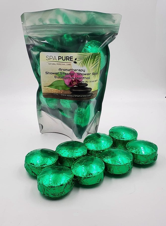 Spa Pure Menthol Eucalyptus Aromatherapy Shower Bombs: Large Fizzies Made with 100% Natural/Organic Essential Oils - Transform Your Shower (8 Count) Pack of 1 - Image 1