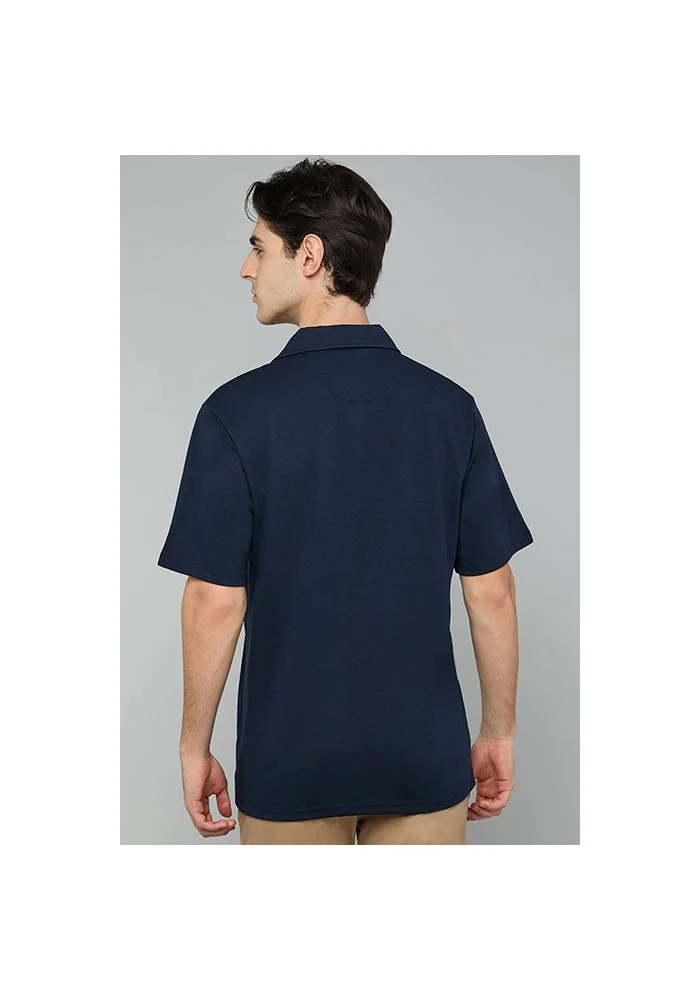 أر أند بي Textured Knit Shirt with Revere Collar and Short Sleeves