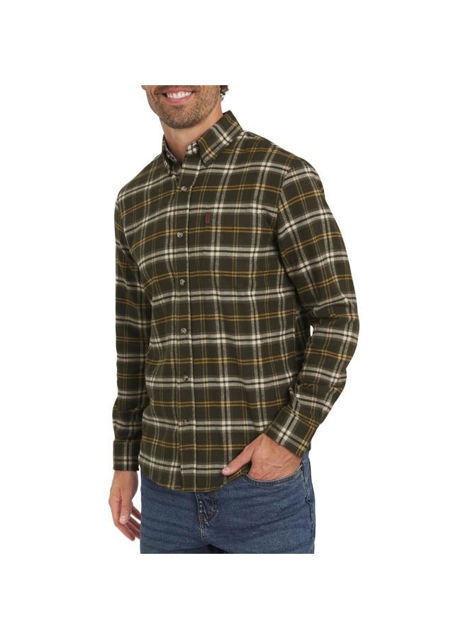 Chaps Men's Classic Fit Long Sleeve Button Down Stretch Flannel Casual Woven Shirt, Rosin, L - Image 1