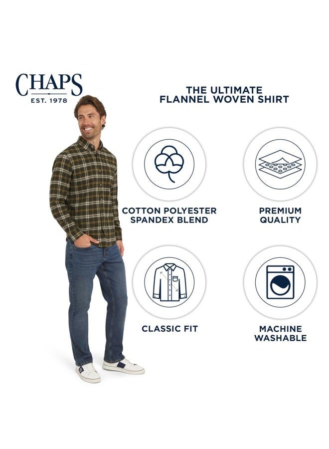 Chaps Men's Classic Fit Long Sleeve Button Down Stretch Flannel Casual Woven Shirt, Rosin, L - Image 3