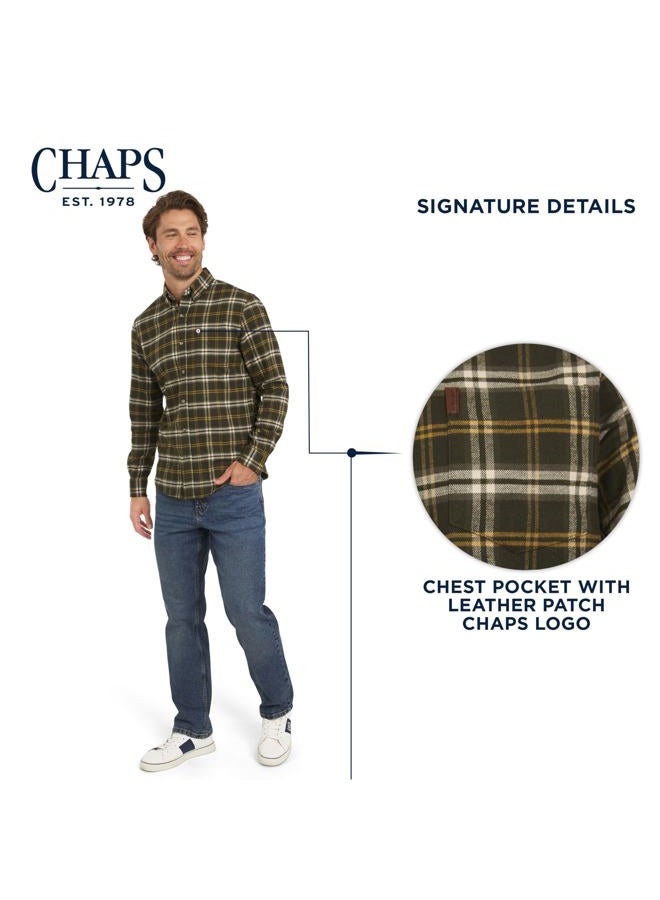 Chaps Men's Classic Fit Long Sleeve Button Down Stretch Flannel Casual Woven Shirt, Rosin, L - Image 5