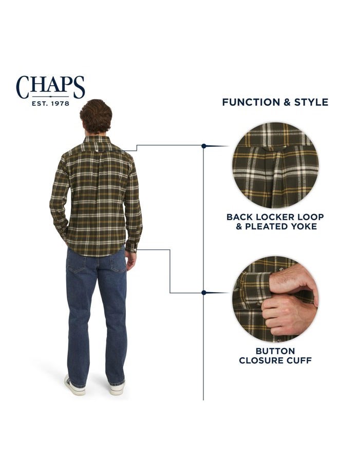 Chaps Men's Classic Fit Long Sleeve Button Down Stretch Flannel Casual Woven Shirt, Rosin, L - Image 4