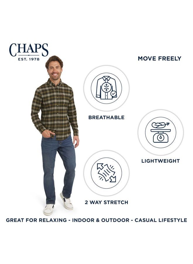 Chaps Men's Classic Fit Long Sleeve Button Down Stretch Flannel Casual Woven Shirt, Rosin, L - Image 2