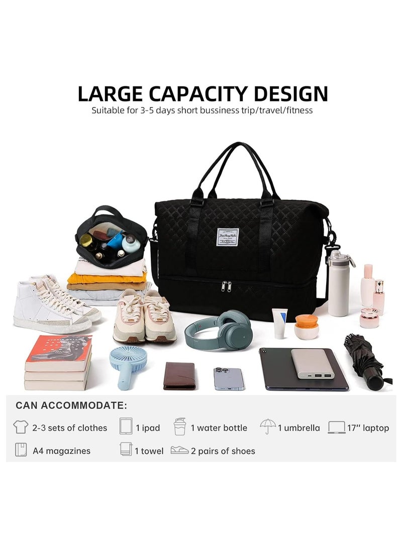 Women's Weekender Travel Bag, Black Carry-On Overnight Duffel with Shoe Compartment, Large Gym Tote and Toiletry Bag, Ideal Hospital Bag for Labor and Delivery. - Image 4