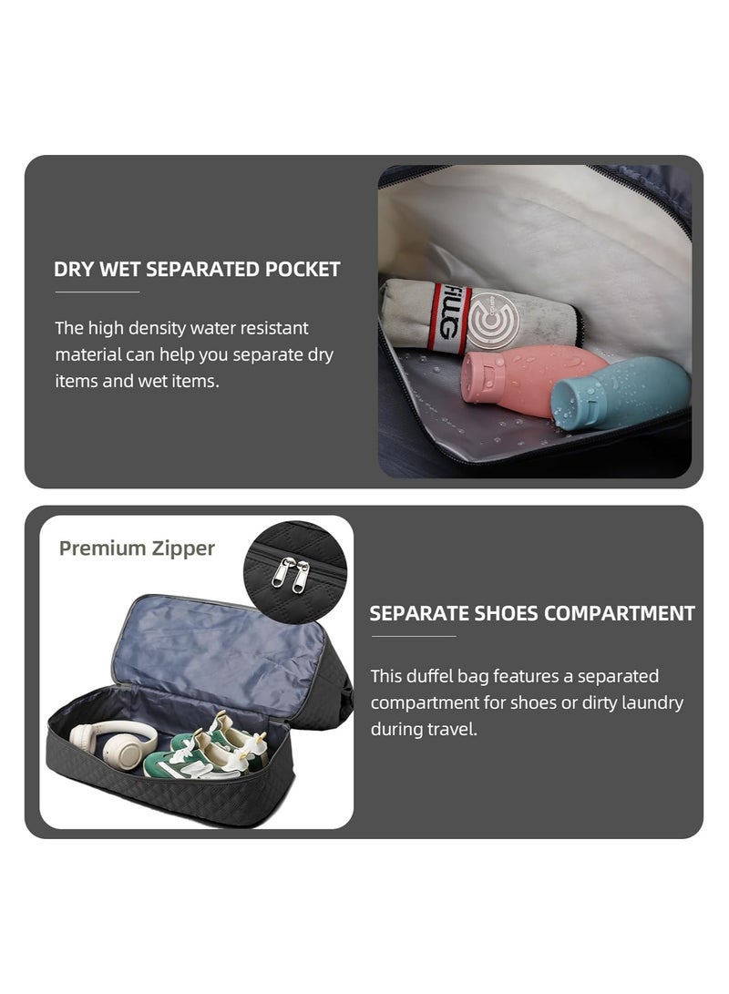 Women's Weekender Travel Bag, Black Carry-On Overnight Duffel with Shoe Compartment, Large Gym Tote and Toiletry Bag, Ideal Hospital Bag for Labor and Delivery. - Image 5