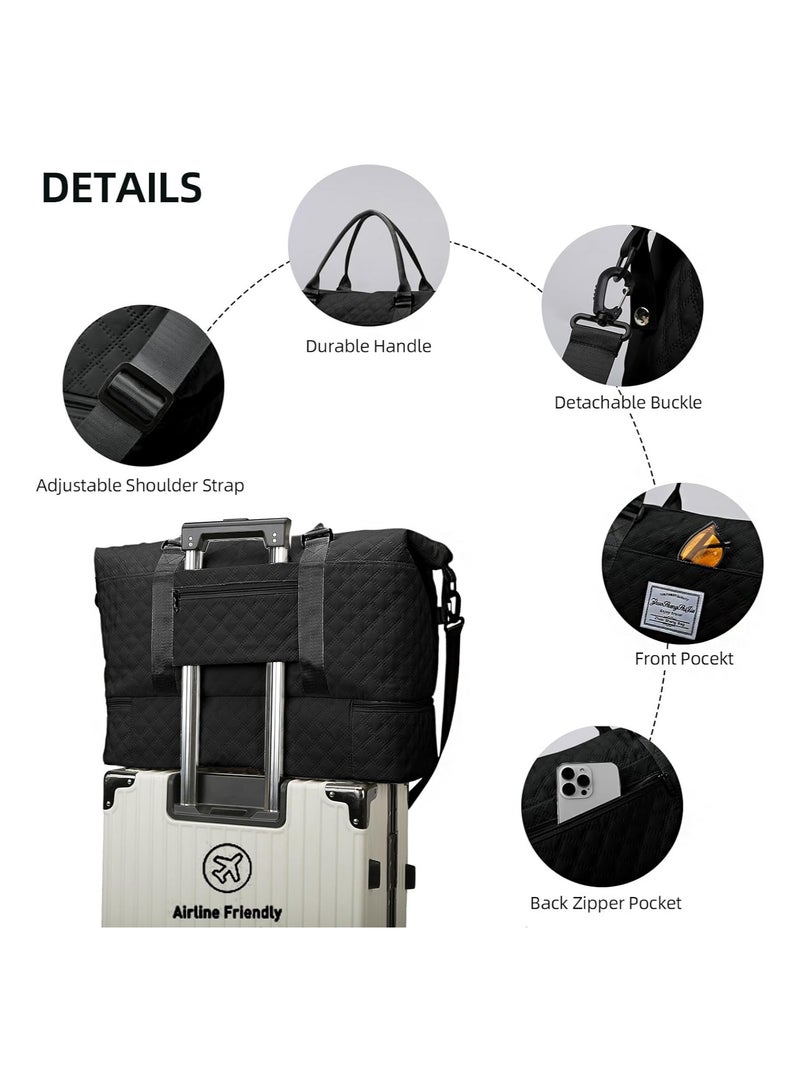 Women's Weekender Travel Bag, Black Carry-On Overnight Duffel with Shoe Compartment, Large Gym Tote and Toiletry Bag, Ideal Hospital Bag for Labor and Delivery. - Image 2