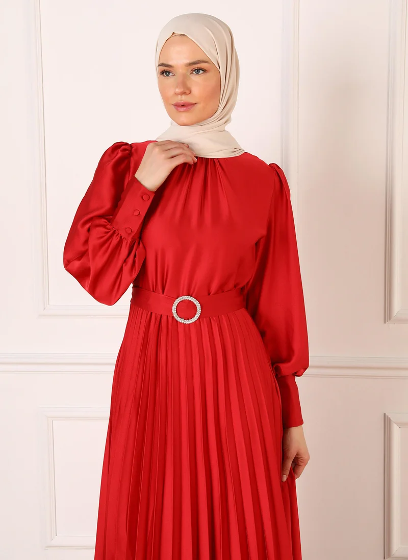 Refka by modanisa Pleated Satin Dress