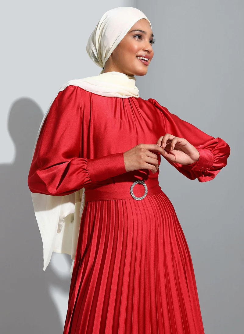Refka by modanisa Pleated Satin Dress