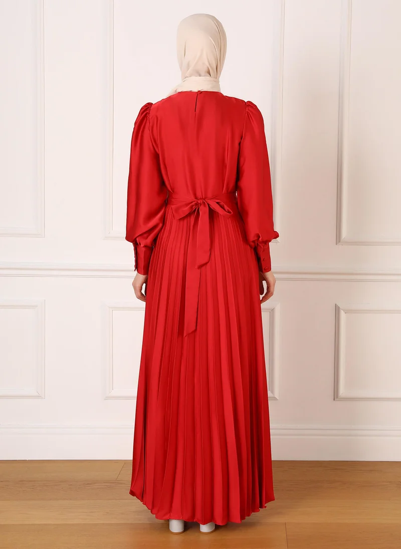 Refka by modanisa Pleated Satin Dress