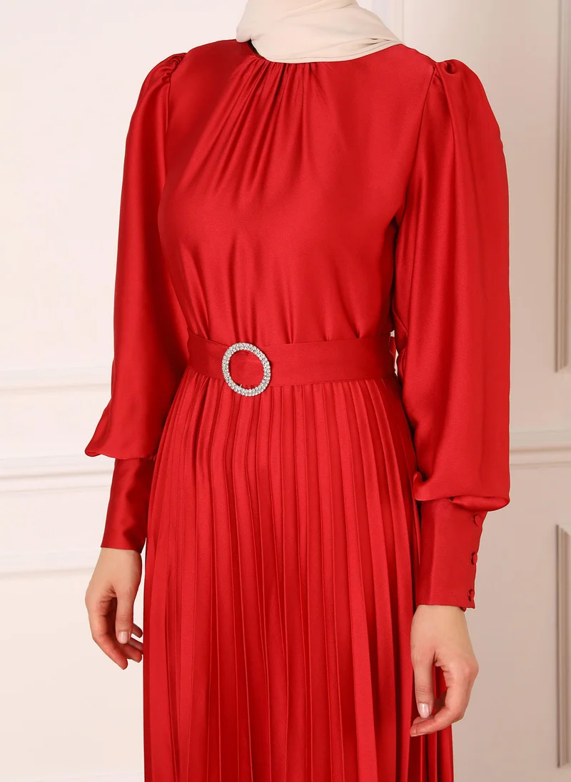 Refka by modanisa Pleated Satin Dress