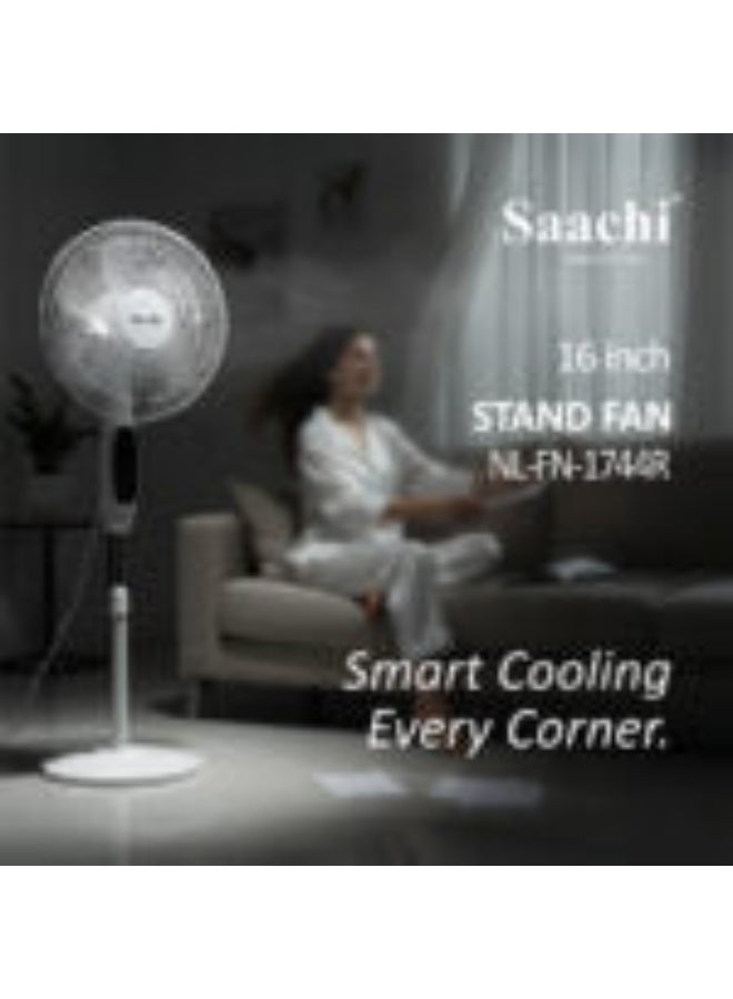 Saachi NL-FN-1744R 16-Inch Stand Fan with Remote Control, Adjustable Height & Speed, Copper Motor, Wide-Angle Oscillation & 1-Hour Timer 60 W NL-FN-1744R-WH White - Image 5