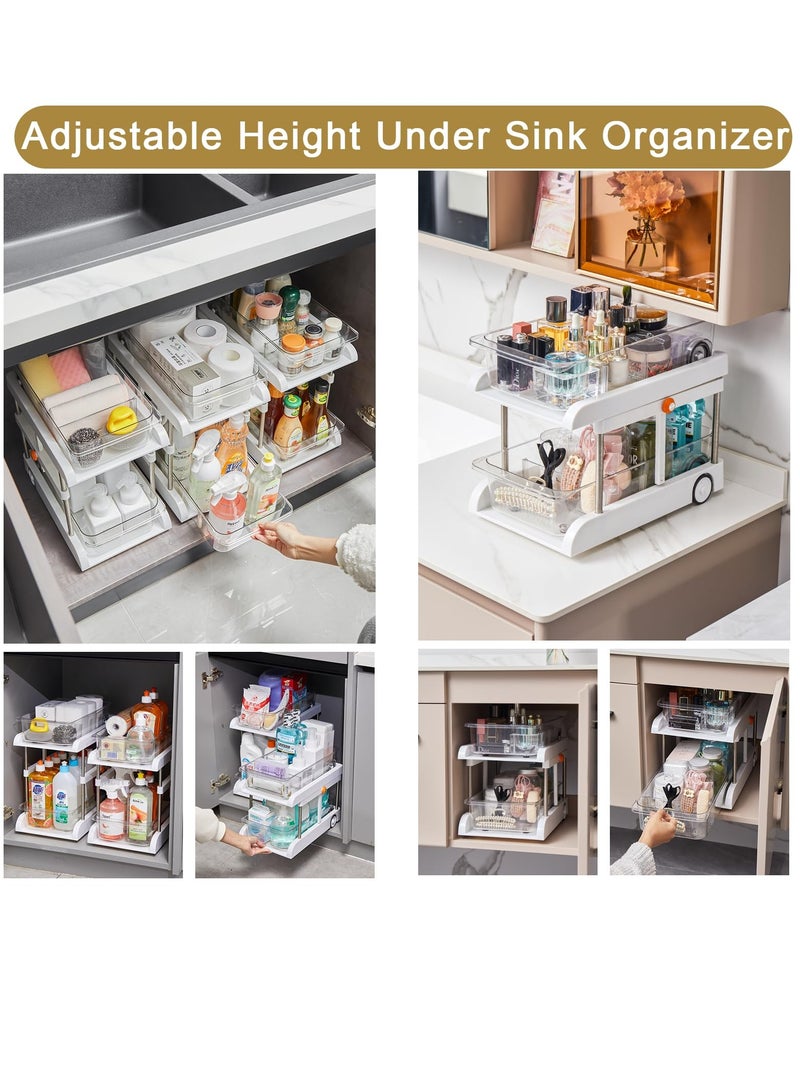 SYOSI Height Adjustable Under Sink Organizer, Kitchen Bathroom Under Sink Organizers and Storage with 6 Sliding Wheels, Under Cabinet Organizer with Removable Pull Out Drawer Simple Trending Stackable - Image 1