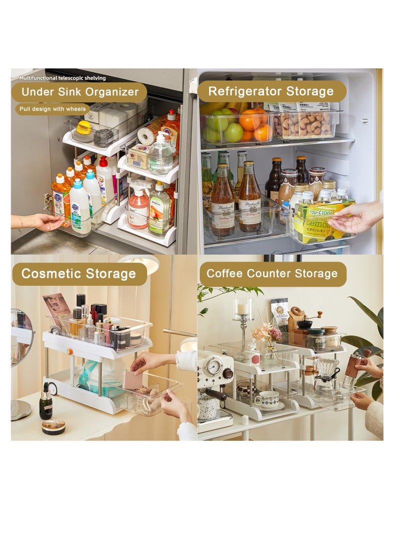 SYOSI Height Adjustable Under Sink Organizer, Kitchen Bathroom Under Sink Organizers and Storage with 6 Sliding Wheels, Under Cabinet Organizer with Removable Pull Out Drawer Simple Trending Stackable - Image 4