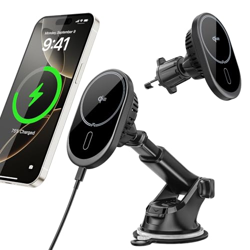 A2C for MagSafe Car Mount Charger, QI2 15W Wireless Car Charger with Dual Cooling Tech, Magnetic Car Charger for iPhone 17 16 15 14 13 12, Dash+Windshield+Vent Mount, PD 30W Adaptor Included - Image 1