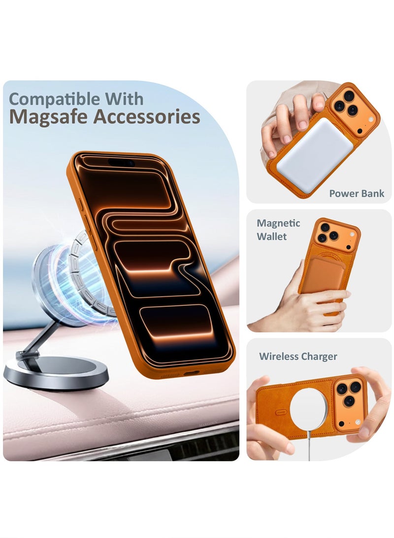 HDD Premium Leather Case Compatible with iPhone 17 Pro Max, Slim MagSafe Shockproof Protective Cover with Metallic Camera Ring & Tactile Buttons – Cosmic Orange - Image 5