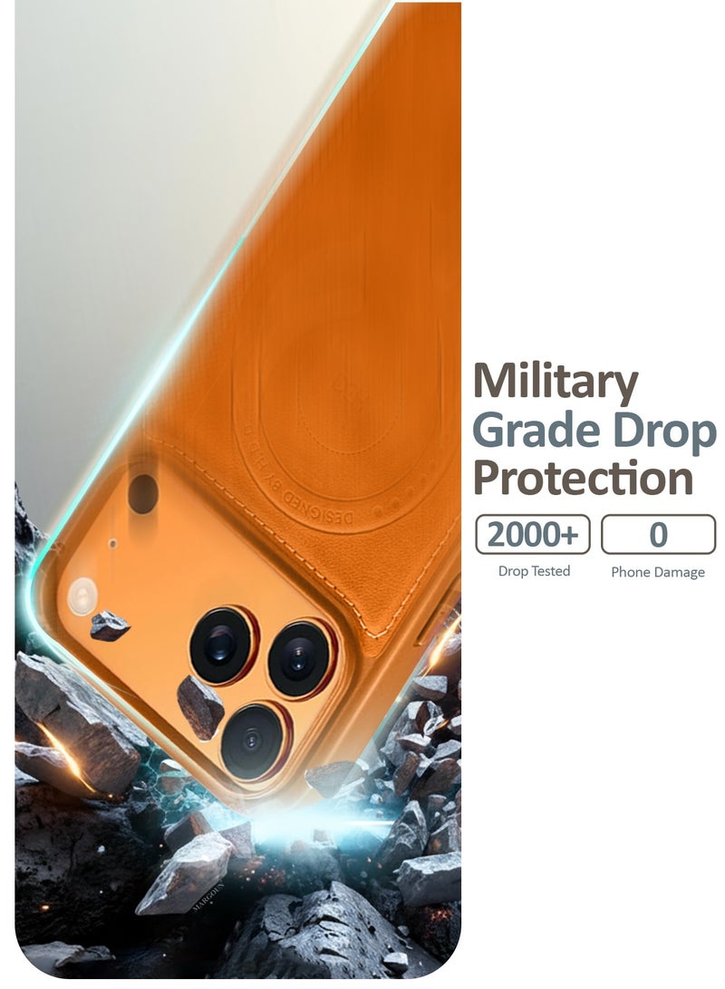 HDD Premium Leather Case Compatible with iPhone 17 Pro Max, Slim MagSafe Shockproof Protective Cover with Metallic Camera Ring & Tactile Buttons – Cosmic Orange - Image 3