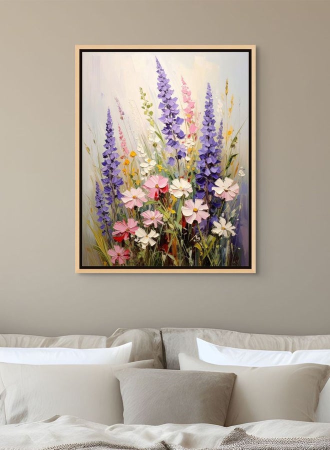 Art Decor Framed Canvas Portrait Print of Purple Lupine and Pink Wildflowers, Abstract Floral Botanical Art, Modern Wall Décor for Living Room Bedroom Office. - Image 3