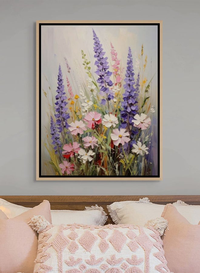 Art Decor Framed Canvas Portrait Print of Purple Lupine and Pink Wildflowers, Abstract Floral Botanical Art, Modern Wall Décor for Living Room Bedroom Office. - Image 2