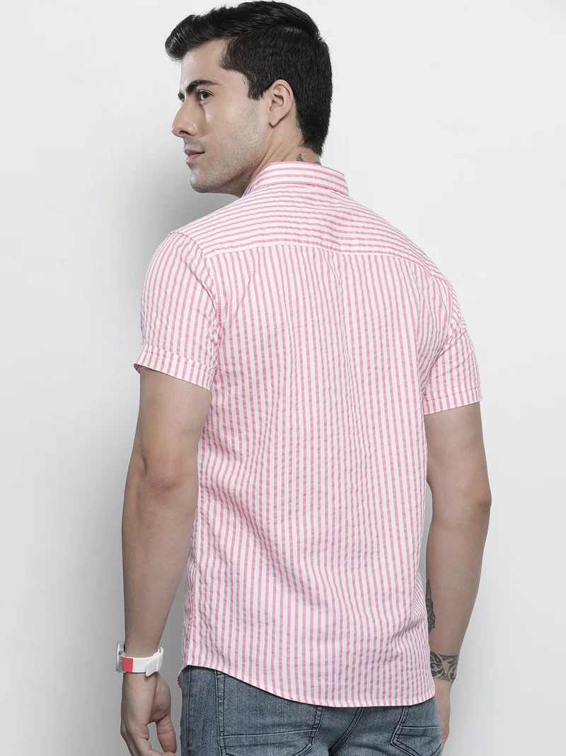 The Indian Garage Co Men Slim Fit Striped Half Sleeves Spread Collar Casual Shirt