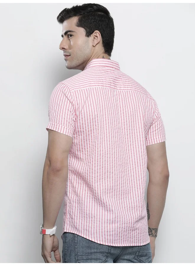 The Indian Garage Co Men Slim Fit Striped Half Sleeves Spread Collar Casual Shirt