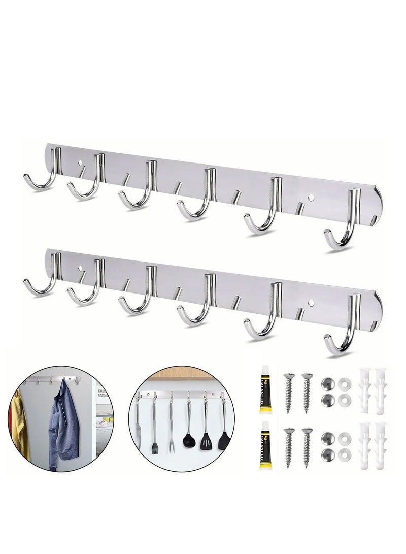 Stainless Steel Hooks Wall Mount Coat Hook Towel Coat Hat Door Hanger Rack silver 2 Pieces & 2 Pieces Wall-Mounted Bathroom Shelf No Drilling with StickersBundle - Image 2