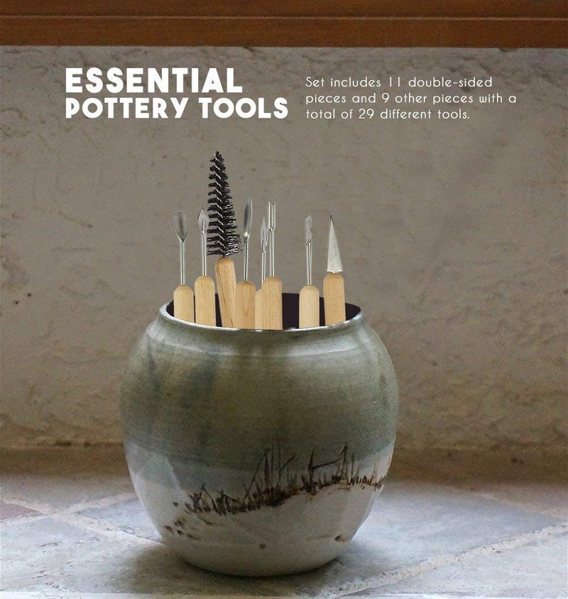 KNAFS Sculpting Tools 19Piece Pottery Carving Tools Set DoubleSided Ceramic Modeling Tools for Clay and Wood Sculptures for Beginners Professional Art Crafts Steel and Hard Wood Handles - Image 3