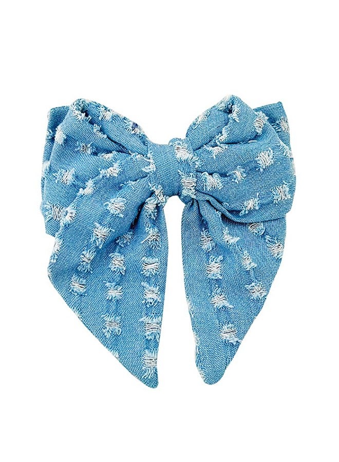 BBTDIN Blue Denim Hair Clip Pin Bow Girls Blue Jeans Hairclip Girls Large Bows Hairpin Bw01 (F1-Light Blue) - Image 1