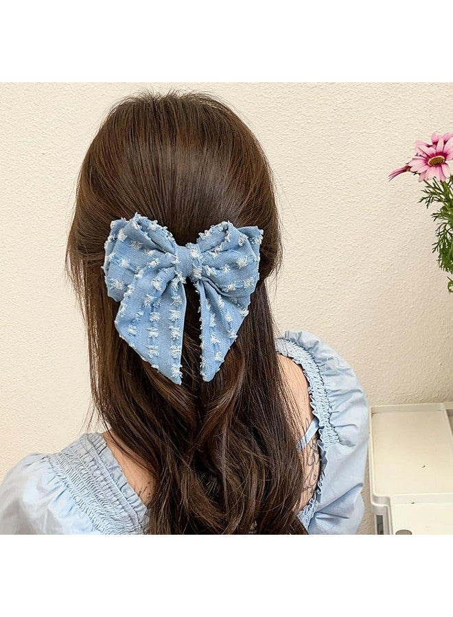 BBTDIN Blue Denim Hair Clip Pin Bow Girls Blue Jeans Hairclip Girls Large Bows Hairpin Bw01 (F1-Light Blue) - Image 2