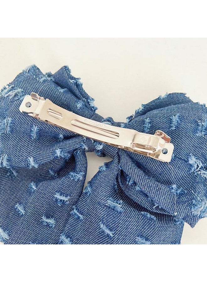 BBTDIN Blue Denim Hair Clip Pin Bow Girls Blue Jeans Hairclip Girls Large Bows Hairpin Bw01 (F1-Light Blue) - Image 3