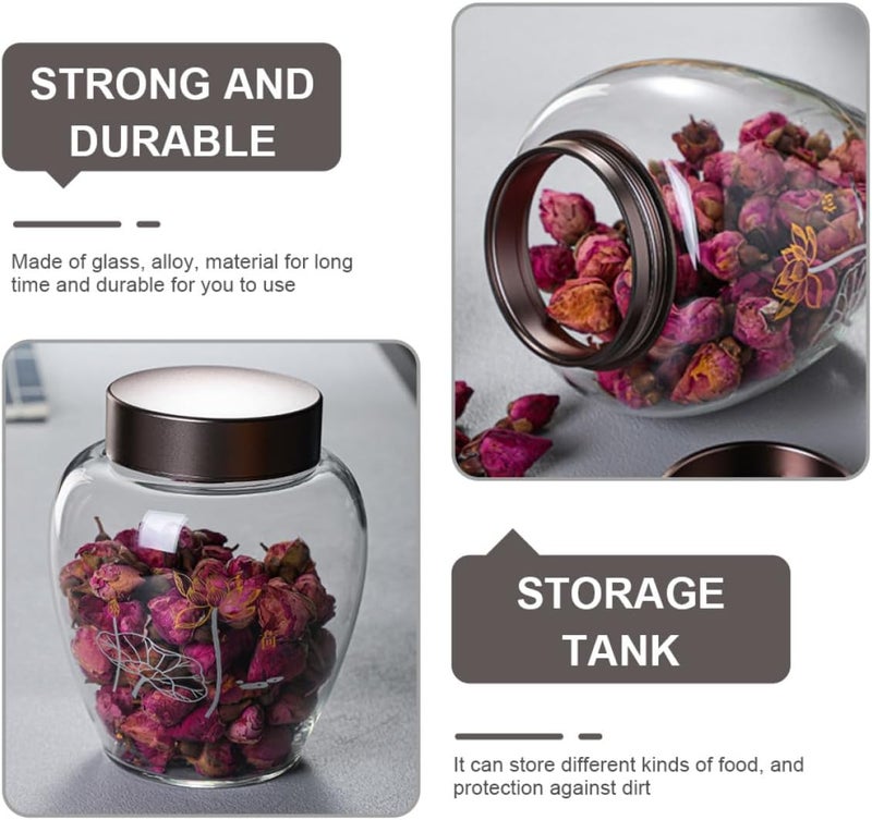 Glass Tea Leaf Jar with Alloy Lid 500ml Sealed Glass Canister for Kitchen Food Storage and Grain Preservation - Image 3
